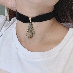 Halloween Skeleton Hand Black Velvet Choker Collar